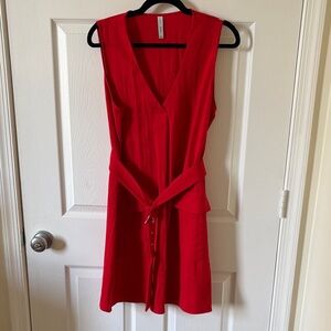 Mango Belted Red Sleeveless Dress